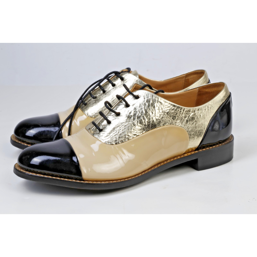 The Office OF Angela Scott Oxfords 38.5 Mr Colin Patent Nude Metallic Leather - Picture 5 of 16